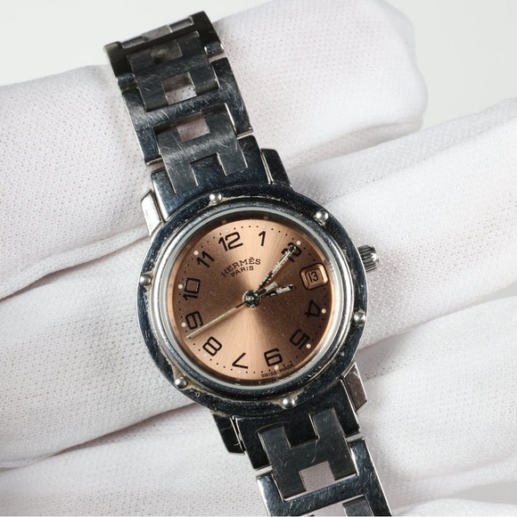 Hermes Clipper CL4.210 Quartz Pink Gold Dial Watch Wristwatch - Picture 4 of 10